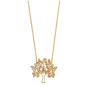 14K Yellow Gold  CZ Magic Tree Necklace - 17+1"